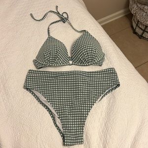Sage Gingham Shade & Shore High Waisted Bikini